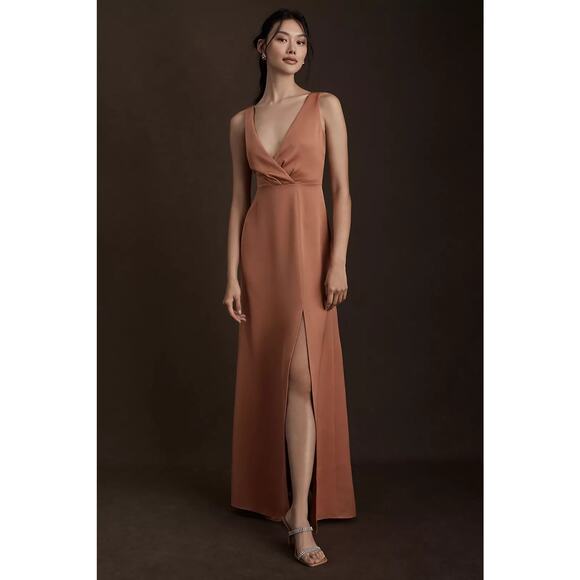 BHLDN NWT Piper Sedona Satin V-Neck Evening Gown Size 8 Bridesmaid Formal Dress - Picture 1 of 14